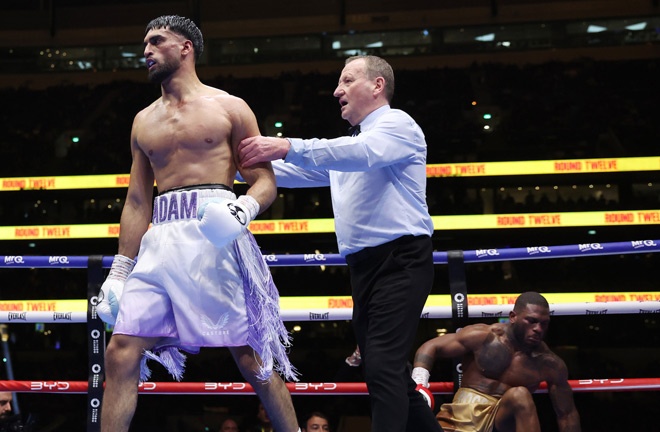 Azim detained Scoby in April last year. Photo: Mark Robinson Matchroom Boxing