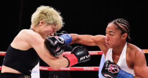 Alycia Baumgardner overcame Bo Mi Re Shin by unanimous decision to retain her unified super featherweight world titles in New York Photo Credit: Most Valuable Promotions / Michelle Farsi
