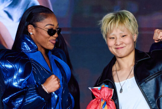 Alycia Baumgardner defends her unified super featherweight world titles against Bo Mi Re Shin on Friday in New York Photo Credit: Most Valuable Promotions / Michelle Farsi