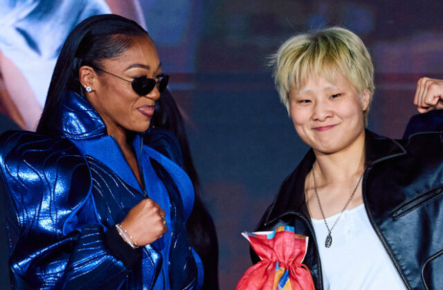 Alycia Baumgardner defends her unified super featherweight world titles against Bo Mi Re Shin on Friday in New York Photo Credit: Most Valuable Promotions / Michelle Farsi Alycia Baumgardner defends her unified super featherweight world titles against Bo Mi Re Shin on Friday in New York Photo Credit: Most Valuable Promotions / Michelle Farsi