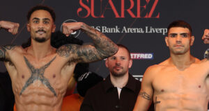 Ben Whittaker and Braian Suarez weighed in ahead of their clash in Liverpool on Saturday Photo Credit: Mark Robinson Matchroom Boxing