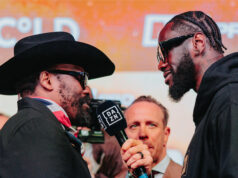 Chisora & Wilder face off ahead of their clash. Photo Credit: Misfits Boxing.