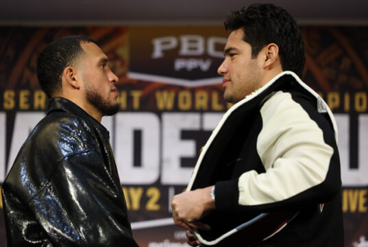 Benavidez and Ramirez face-to-face ahead of their world title showdown Photo Credit: Cris Esqueda/Golden Boy Promotions