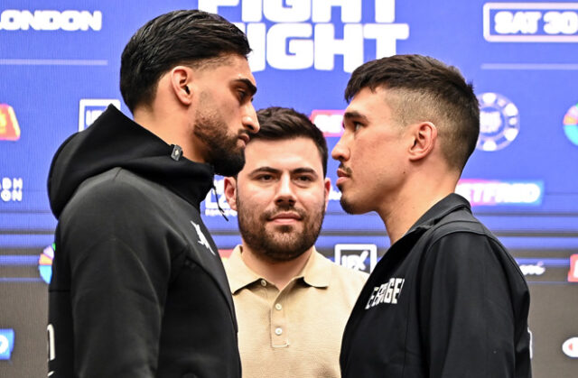 Adam Azim faced off with Steve Claggett. Photo Credit: Boxxer Adam Azim faced off with Steve Claggett. Photo Credit: Boxxer