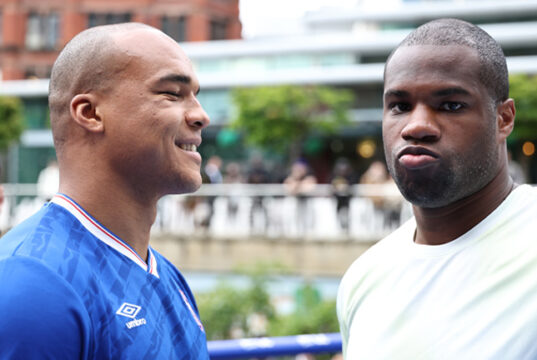 Fabio Wardley and Daniel Dubois traded words at their final press conference ahead of their world heavyweight title bout on Saturday Photo Credit: Leigh Dawney/Queensberry