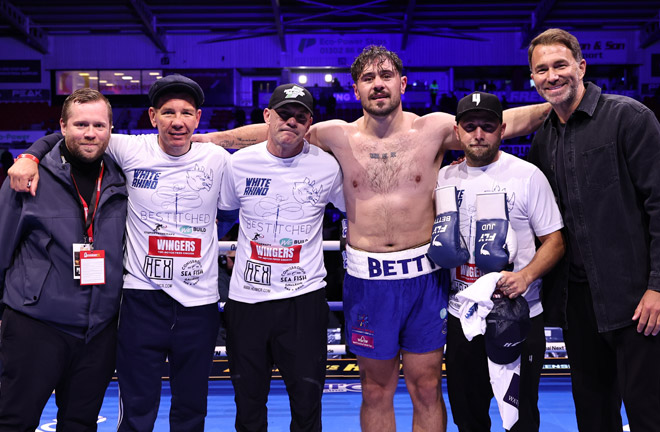 Dave Allen supported his team after Filip Hrgović's defeat. Photo credit: Queensberry, Leigh Dawney