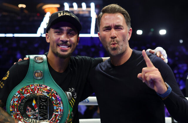 Ben Whittaker celebrates with Eddie Hearn after his win over Richard Rivera in Brooklyn Photo Credit: Cris Esqueda Matchroom Boxing Ben Whittaker celebrates with Eddie Hearn after his win over Richard Rivera in Brooklyn Photo Credit: Cris Esqueda Matchroom Boxing