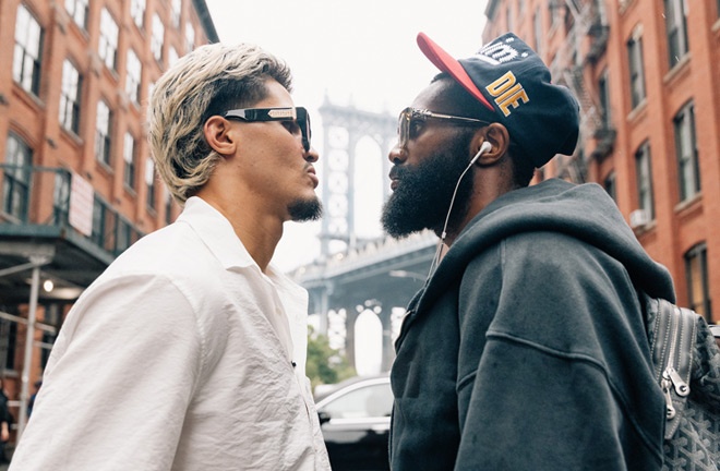 Xander Zayas and Jaron Ennis face-to-face ahead of their eagerly-anticipated showdown on Saturday Photo Credit: Zachariah Delgado/Matchroom Boxing