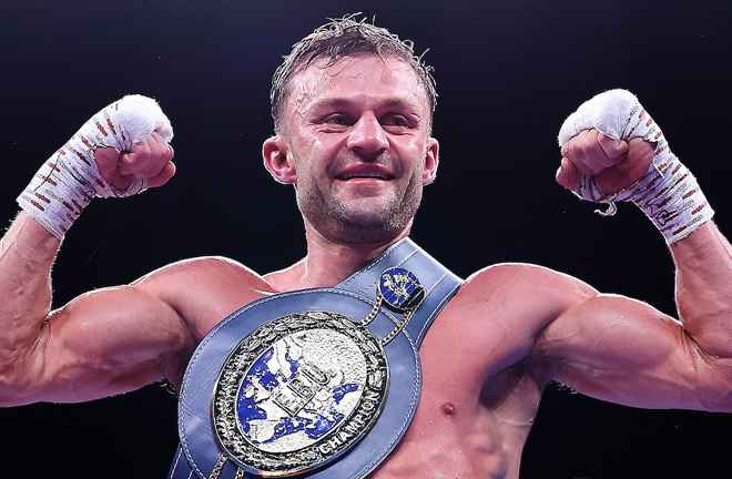Padley celebrates after retaining his European belt Photo Credit: Mark Robinson Matchroom Boxing