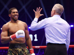 Anthony Joshua survived two knockdowns against Kristian Prenga Photo Credit: Mark Robinson Matchroom Boxing