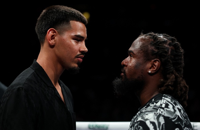 Pacheco and Aleem face-to-face ahead of Saturday's showdown Photo Credit: Cris Esqueda Matchroom Boxing