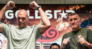 Tyson Fury weighed in over 25 pounds lighter than Mariusz Wach at Thursday's weigh in Photo Credit: Goldstar Promotions