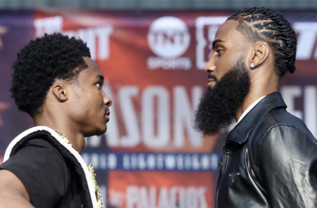Abdullah Mason faced off with Albert Bell. Photo Credit: Top Rank Abdullah Mason faced off with Albert Bell. Photo Credit: Top Rank