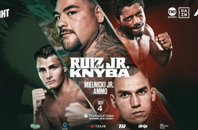 Andy Ruiz Jr will fight Damian Knyba in Newark on September 4 Photo Credit: Matchroom Boxing Andy Ruiz Jr will fight Damian Knyba in Newark on September 4 Photo Credit: Matchroom Boxing