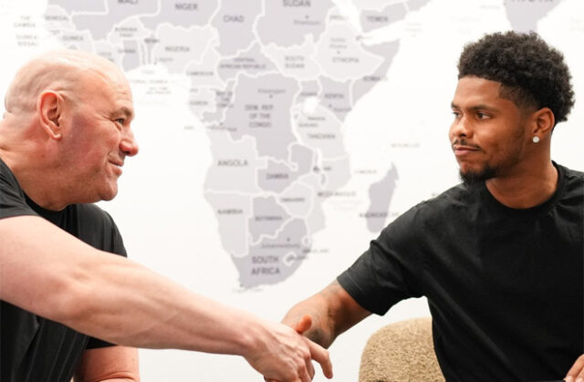 Shakur Stevenson alongside Zuffa Boxing boss Dana White Photo Credit: Zuffa Boxing Shakur Stevenson alongside Zuffa Boxing boss Dana White Photo Credit: Zuffa Boxing