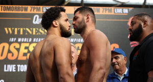 Moses Itauma and Filip Hrgovic face off one day out. Credit: Queensberry/Leigh Dawney