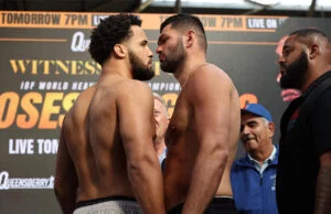 Moses Itauma vs Filip Hrgovic – Weigh in Results Moses Itauma and Filip Hrgovic face off one day out. Credit: Queensberry/Leigh Dawney
