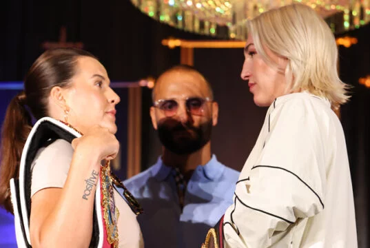 Mayer and Cameron face-to-face ahead of Saturday's showdown Photo Credit: Most Valuable Promotions