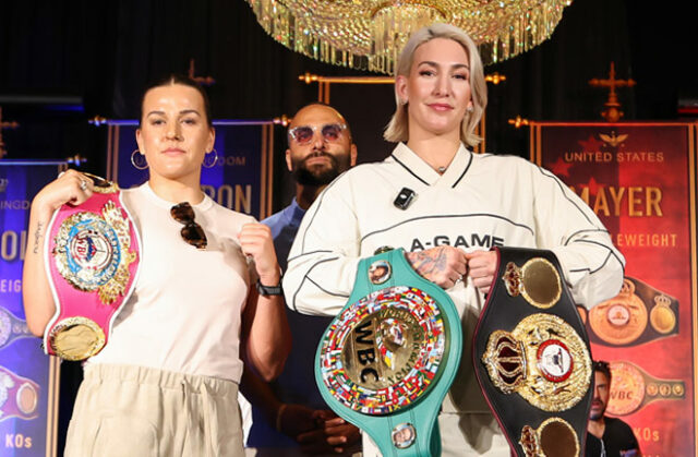 Mikaela Mayer faces Chantelle Cameron for the WBC, WBA and WBO super welterweight titles in Birmingham on Saturday Photo Credit: Most Valuable Promotions