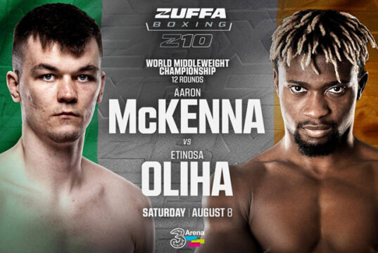 Aaron McKenna meets Etinosa Oliha for the vacant IBF middleweight world title in Dublin on Saturday Photo Credit: Zuffa Boxing