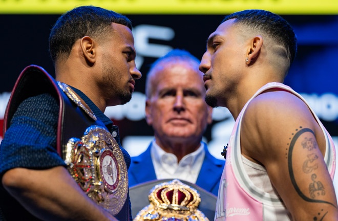 Romero and Lopez face-to-face ahead of Saturday's showdown Photo Credit: Ryan Hafey/Premier Boxing Champions