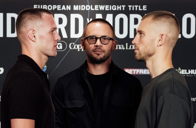 Sains and Cowling face-to-face Photo Credit: Matchroom Boxing