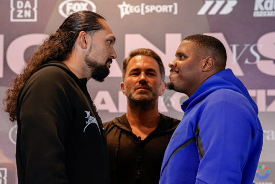 Teremoana and Savage face-to-face ahead of Wednesday's showdown Photo Credit: Matchroom Boxing