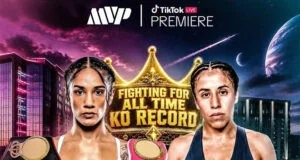 Amanda Serrano faces Lucrecia Anabella Manzur in a featherweight world title clash in California on Friday, live on Tik Tok Photo Credit: MVP
