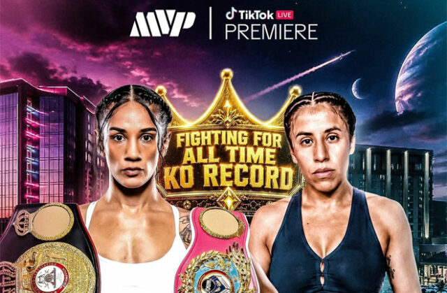 Amanda Serrano faces Lucrecia Anabella Manzur in a featherweight world title clash in California on Friday, live on Tik Tok Photo Credit: MVP Amanda Serrano faces Lucrecia Anabella Manzur in a featherweight world title clash in California on Friday, live on Tik Tok Photo Credit: MVP