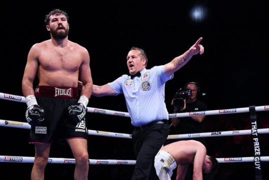 Pat Brown destroyed John Hedges with a body shot in the sixth round in Manchester Photo Credit: Mark Robinson Matchroom Boxing