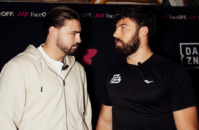 Hedges and Brown face-to-face Photo Credit: Matchroom Boxing