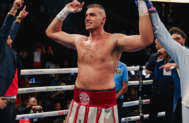 Knyba celebrates beating Ruiz Jr Photo Credit: Zachariah Delgado/Matchroom Boxing