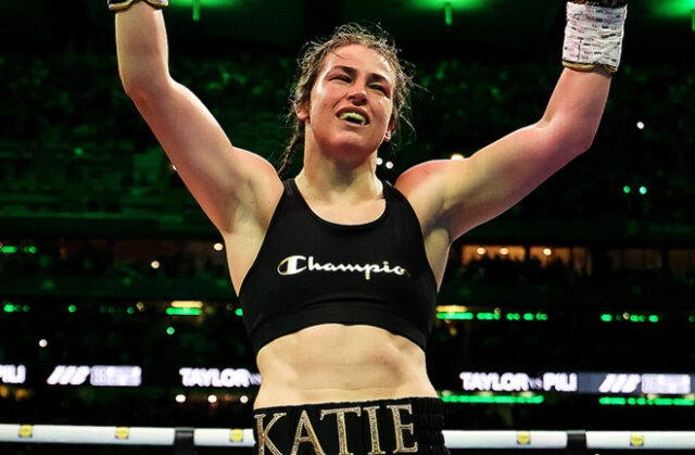Katie Taylor closed out her incredible career with victory over Flora Pili at Croke Park Photo Credit: Mark Robinson Matchroom Boxing Katie Taylor closed out her incredible career with victory over Flora Pili at Croke Park Photo Credit: Mark Robinson Matchroom Boxing