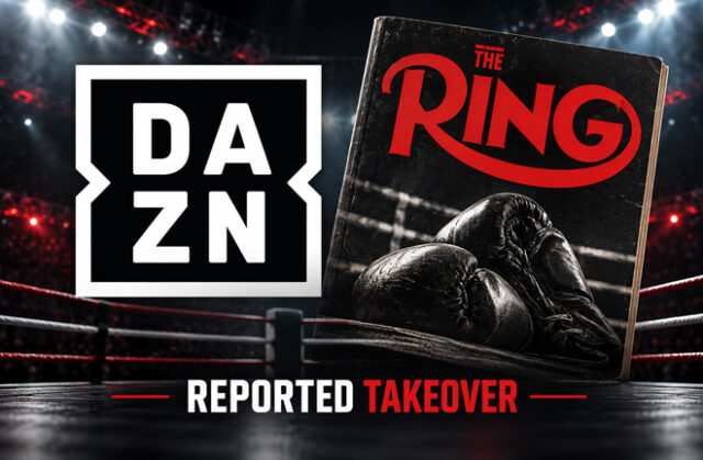 DAZN Ring Magazine Takeover Reports DAZN logo beside The Ring magazine in a graphic illustrating the reported DAZN Ring Magazine takeover.
