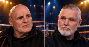 Editorial portrait illustration of John and Peter Fury against a boxing arena background.