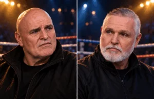 Editorial portrait illustration of John and Peter Fury against a boxing arena background.