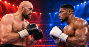 Illustration of Tyson Fury facing Anthony Joshua for a story about the Fury vs Joshua rematch clause.
