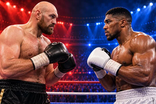 Illustration of Tyson Fury facing Anthony Joshua for a story about the Fury vs Joshua rematch clause.