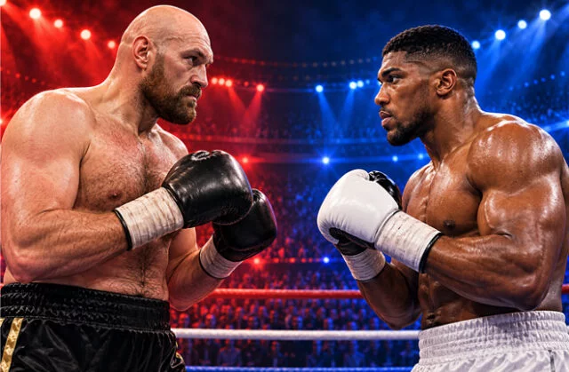 Illustration of Tyson Fury facing Anthony Joshua for a story about the Fury vs Joshua rematch clause.