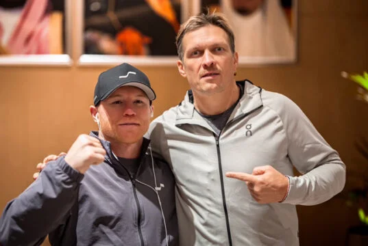 Canelo Alvarez arrived into Riyadh on Sunday alongside Oleksandr Usyk