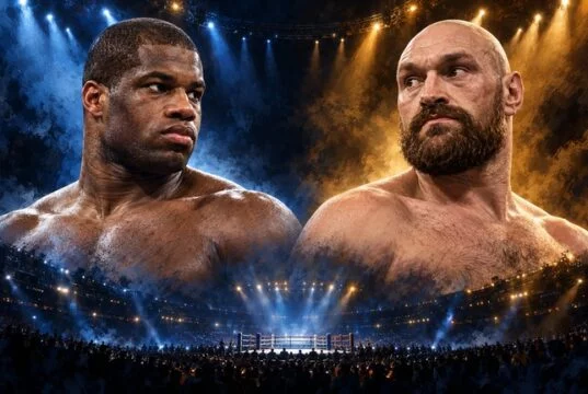 AI-generated portrait montage of Daniel Dubois and Tyson Fury for a potential Daniel Dubois vs Tyson Fury fight.