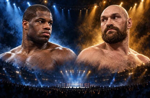 Daniel Dubois and Tyson Fury — potential heavyweight showdown AI-generated portrait montage of Daniel Dubois and Tyson Fury for a potential Daniel Dubois vs Tyson Fury fight.