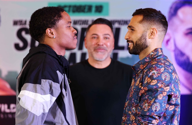 Schofield and Bahdi face-to-face ahead of Saturday's world title fight Photo Credit: Golden Boy Promotions
